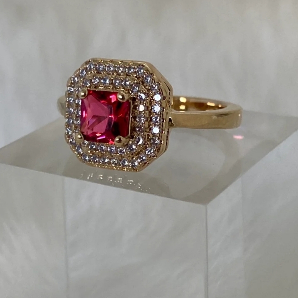 Vanessa Mooney Gold Ring with Red Gemstone
